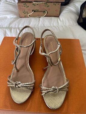Arezzo Women's Metallic Gold Braided Knot Sandals